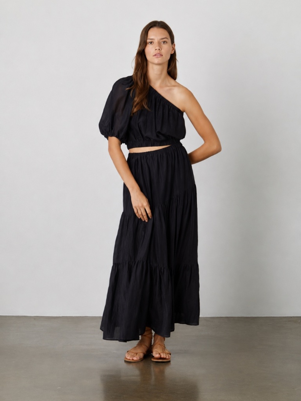 Velvet Graham Spencer Crista Silk Cotton One Shoulder Cutout Maxi Dress Black S